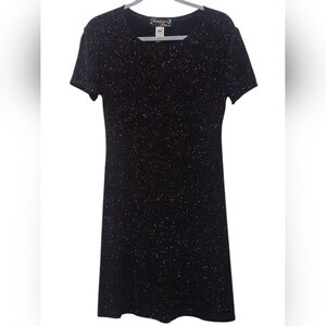 Hampton Nites - Elegant Black Mini Dress W/ Sparkles Through Out , Short Sleevel